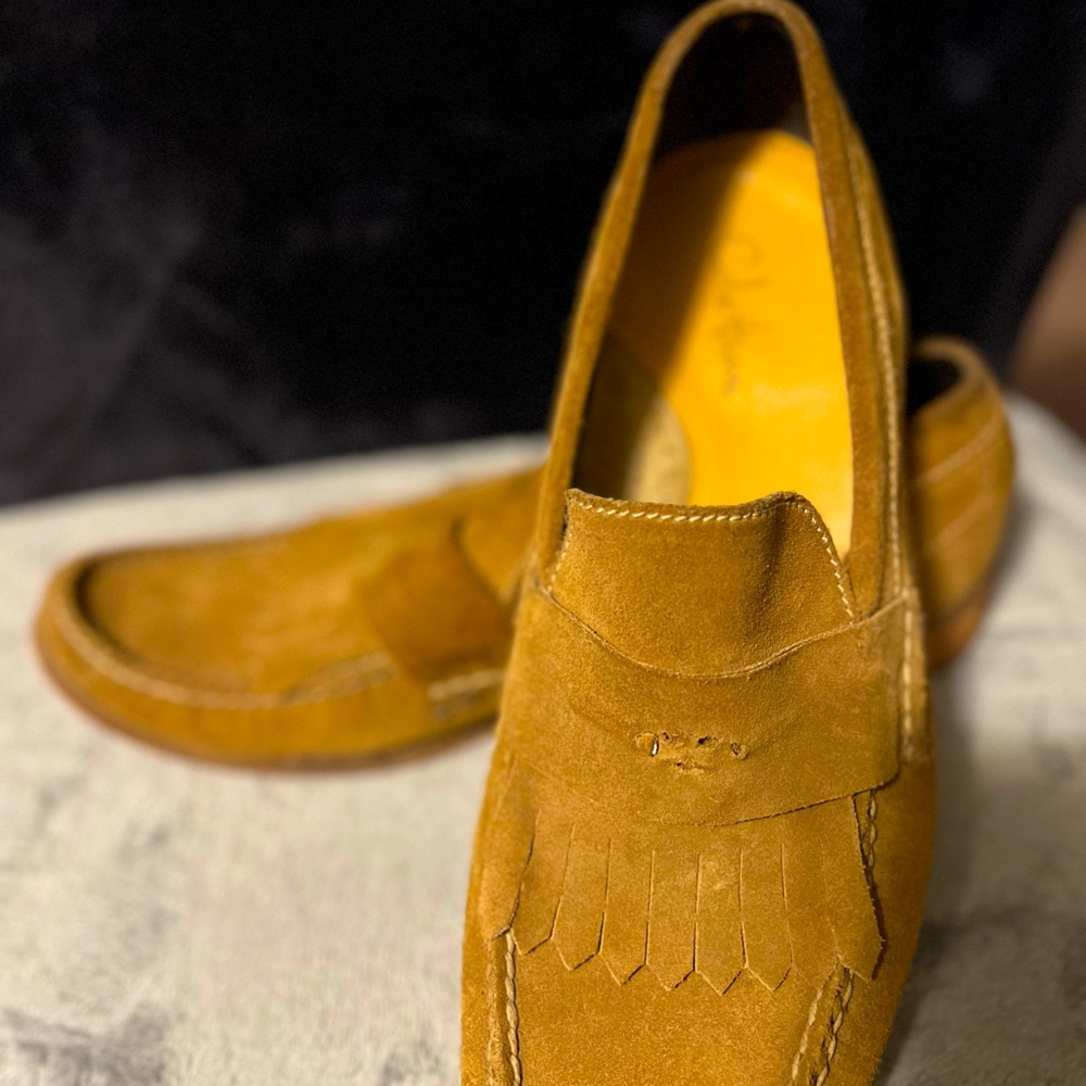 Men's tan suede kiltie Cole Haan loafers